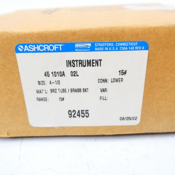 ASHCROFT 451010A02L15# 15PSI 4-1/2" NSMP
