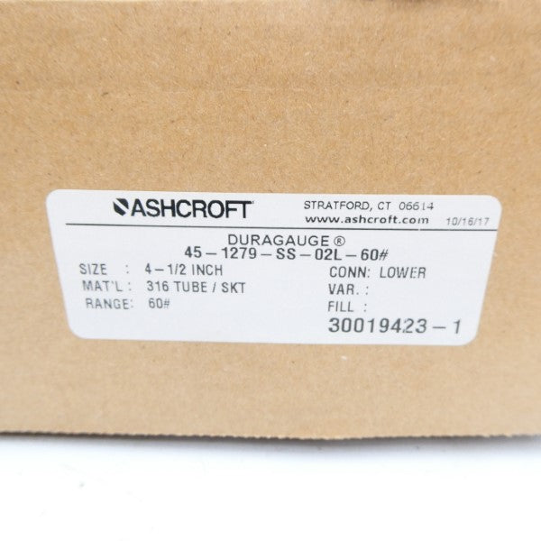 ASHCROFT 45-1279-SS-02L-60# 60PSI 4-1/2" NSMP
