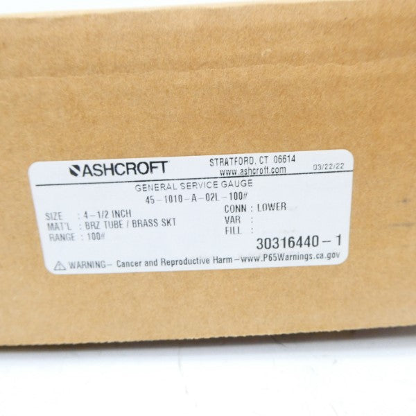 ASHCROFT 45-1010-A-02L-100# 100PSI 4-1/2" NSMP