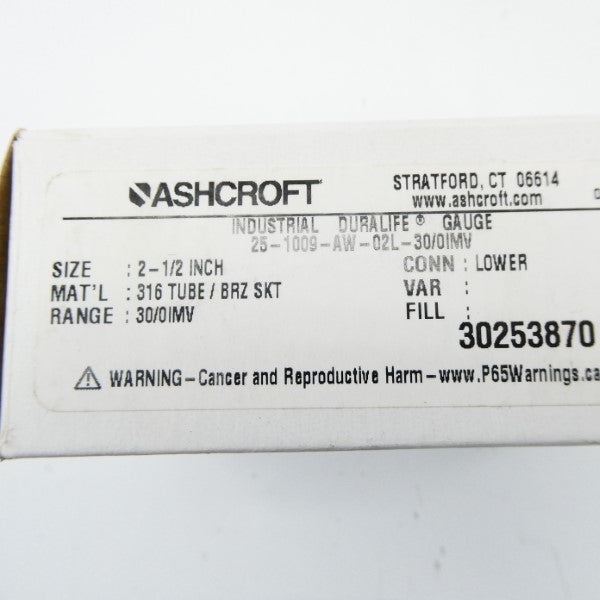 ASHCROFT 25-1009-AW-02L-30/0IMW 2-1/2" NSMP
