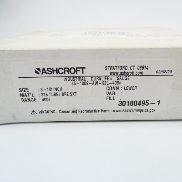 ASHCROFT 35-1009-AW-02L-400# 400PSI 3-1/2" NSMP