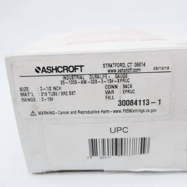 ASHCROFT 25-1009-AW-02B-3-15#-XPRUC 3-15 2-1/2" NSMP