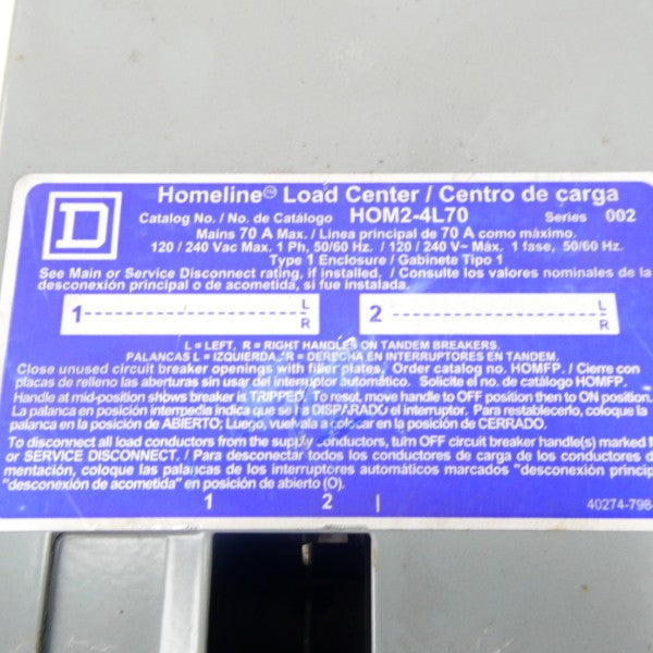 SQUARE D HOM2-4L70 SER. 002 120/240VAC 70A NSNP