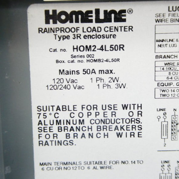 SQUARE D HOM2-4L50R SER. 002 120/240VAC 50A (NO BREAKER) NSNP