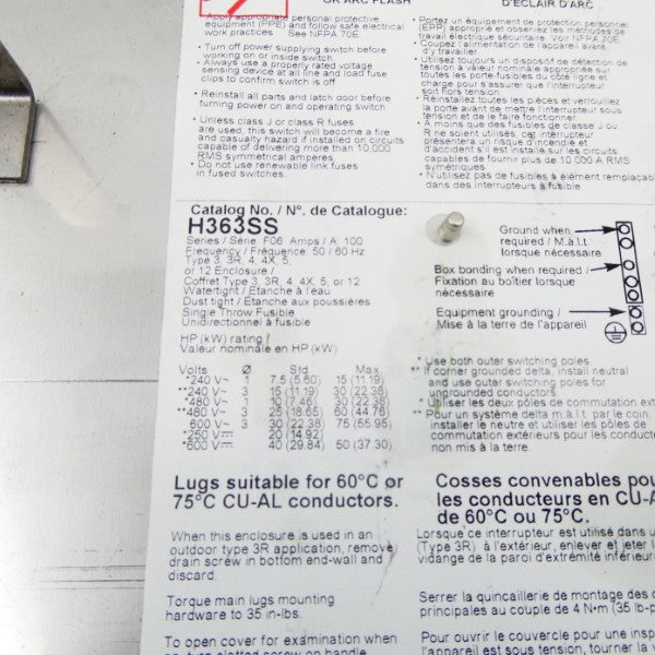 SQUARE D H363SS SER. F06 600V 100A NSNP