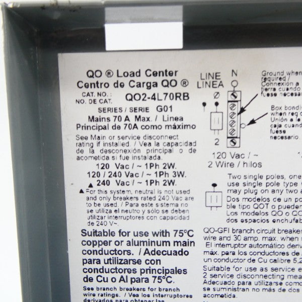 SQUARE D QO2-4L70RB SER. G01 120/240VAC 70A NSNP