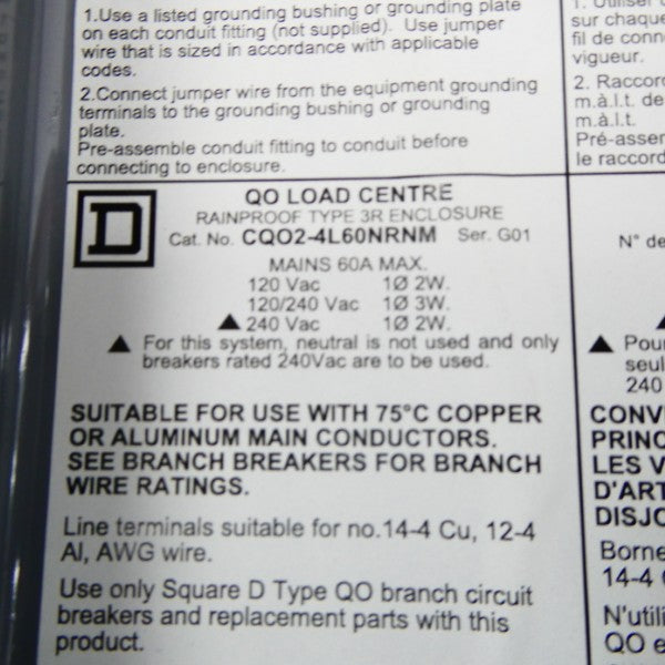 SQUARE D CQO2-4L60NRNM SER. G01 240VAC 60A NSNP