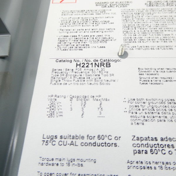 SQUARE D H221NRB SER. F05 250V 30A NSNP