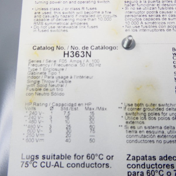 SQUARE D H363N SER. F05 600V 100A NSNP