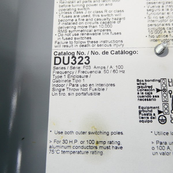 SQUARE D DU323 SER. F03 240VAC 100A (AS PICTURED) NSNP