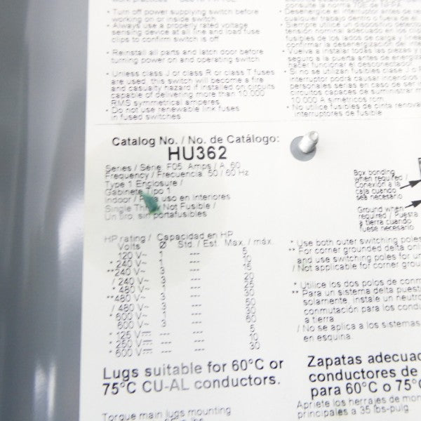 SQUARE D HU362 SER. F05 600V 60A (AS PICTURED) NSNP