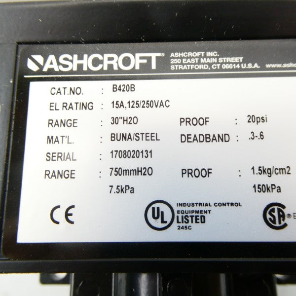 ASHCROFT B420B 125/250VAC 15A 30"H2O NSMP