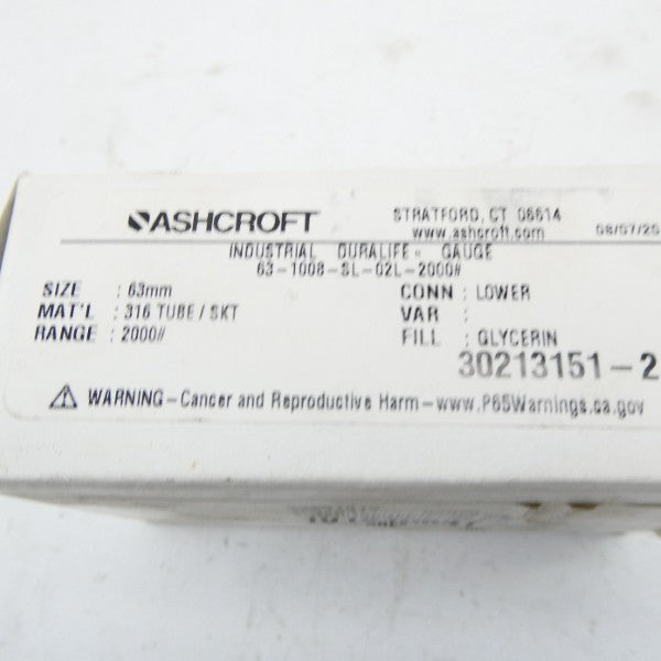 ASHCROFT 63-1008-SL-02L-2000# 2000PSI 63MM NSMP