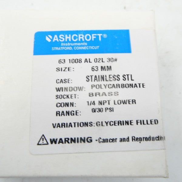 ASHCROFT 631008AL02L30# 30PSI 63MM NSMP