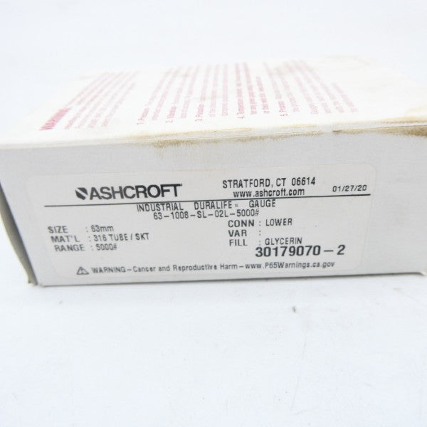 ASHCROFT 63-1008-SL-02L-5000# 5000PSI 63MM NSMP