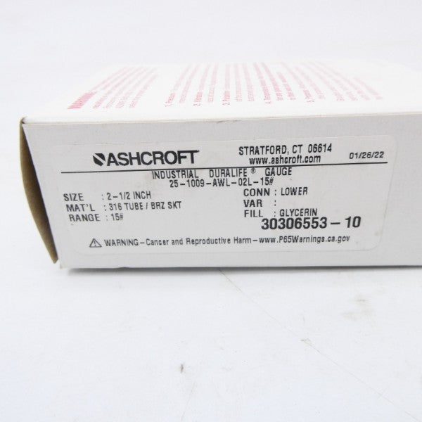 ASHCROFT 25-1009-AWL-02L-15# 15PSI 2-1/2" NSMP