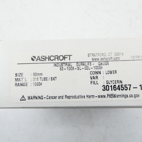 ASHCROFT 63-1008-SL-02L-1000# 1000PSI 63MM NSMP
