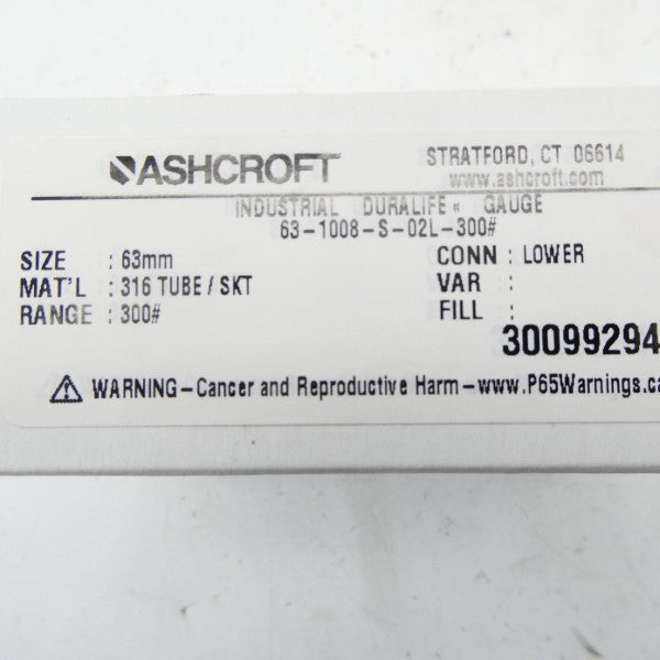 ASHCROFT 63-1008-S-02L-300# 300PSI 63MM NSMP