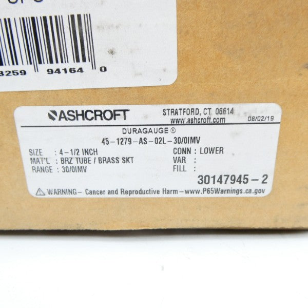 ASHCROFT 45-1279-AS-02L-30/0IMV 30PSI 4-1/2" NSMP