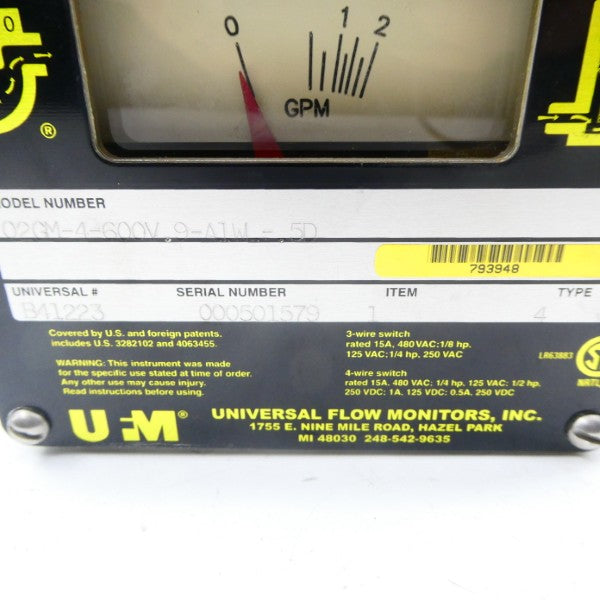 UNIVERSAL FLOW MONITORS 02GM-4-600V.9-A1WL-.5D 480VAC 15A NSNP