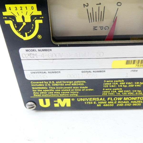 UNIVERSAL FLOW MONITORS 02GM-4-600V.9-A1WU-.5D 480VAC 15A NSNP