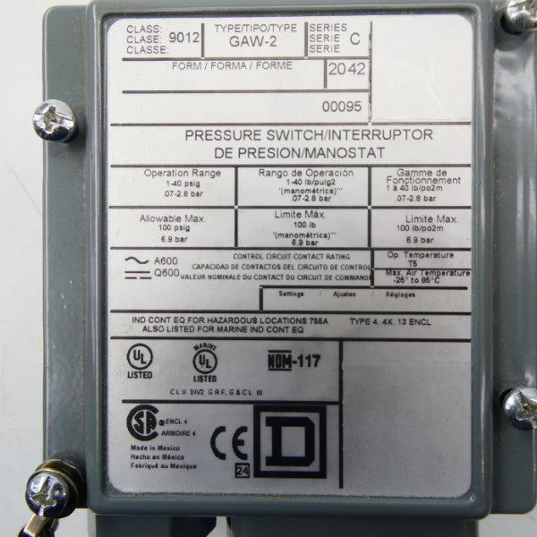 SQUARE D 9012 GAW-2 SER. C 100PSI NSNP
