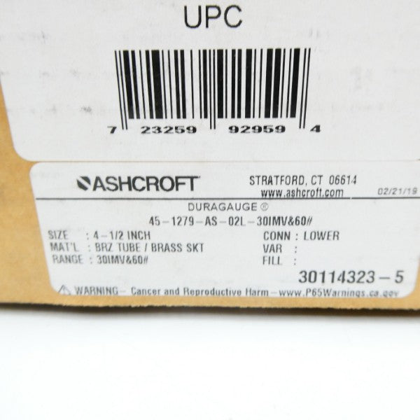 ASHCROFT 45-1279-AS-02L-30IMV&60# 30PSI 4-1/2" NSMP
