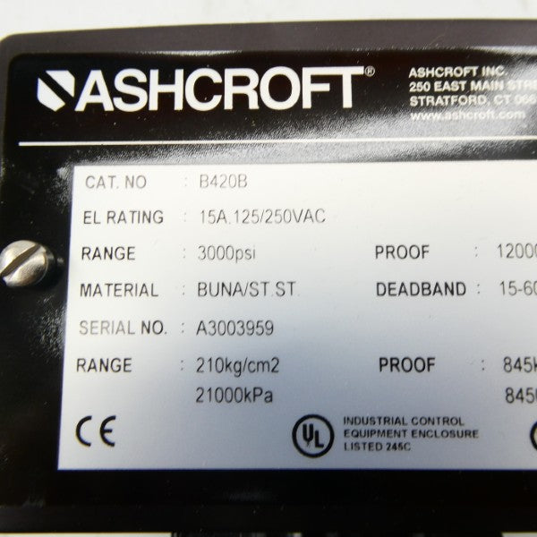 ASHCROFT B420B 125/250VAC 15A 3000PSI NSMP