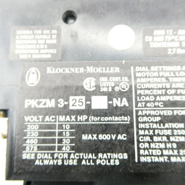 KLOCKNER MOELLER PKZM3-25-NA 12-24A NSMP