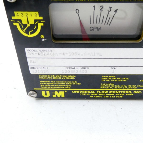UNIVERSAL FLOW MONITORS SN-ASB4GMV-4-500.9-A1WL 480VAC 15A NSNP
