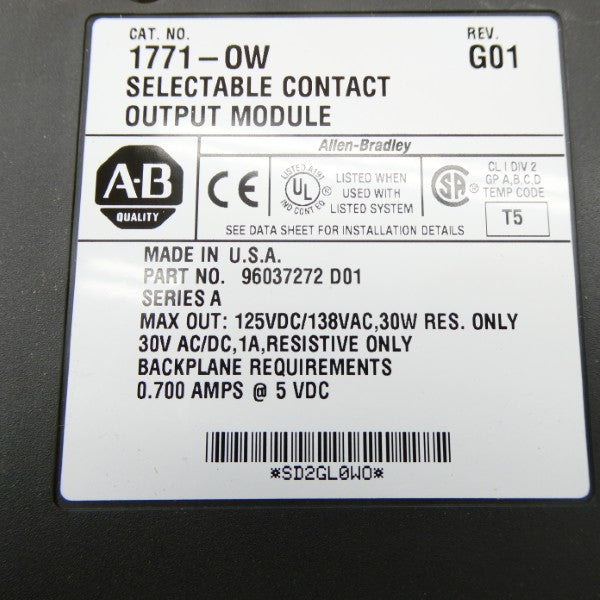 ALLEN BRADLEY 1771-OW SER. A 138VAC REV. G01 NSMP