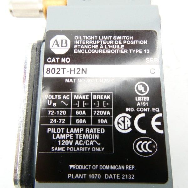 ALLEN BRADLEY 802T-H2N SER. C 72-120VAC (WH) NSMP