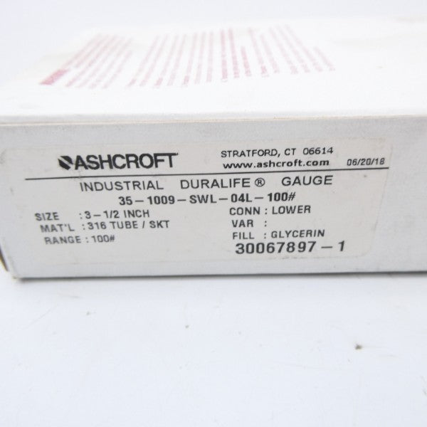 ASHCROFT 35-1009-SWL-04L-100# 100PSI 3-1/2" NSMP