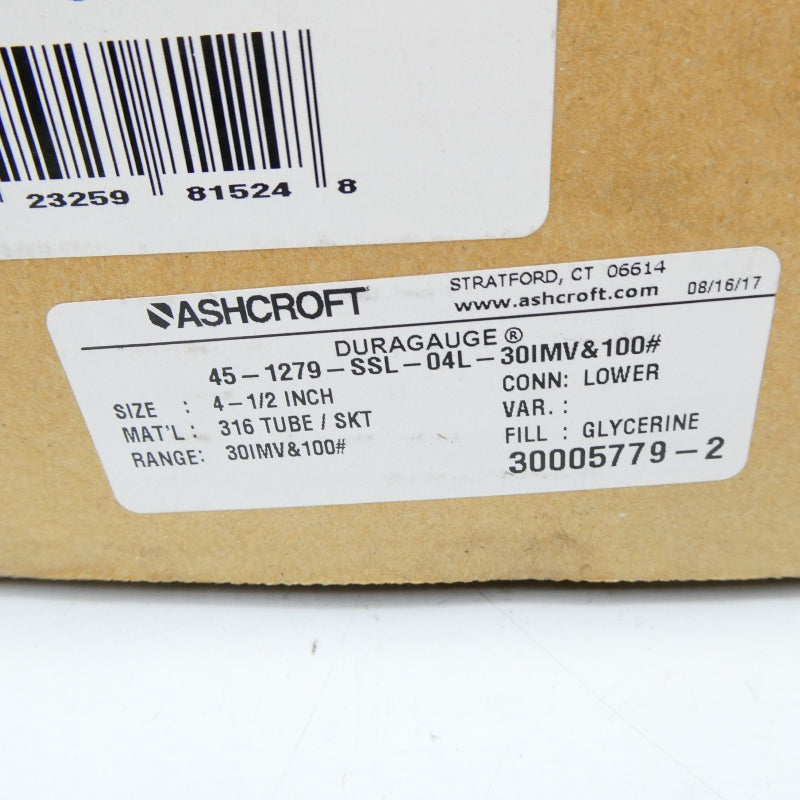 ASHCROFT 45-1279-SSL-04L-30IMV&100# 4-1/2" NSMP