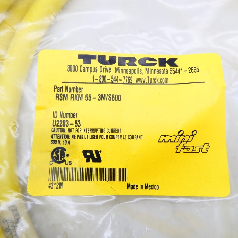 TURCK RSMRKM55-3M/S600 U2283-53 600V 10A NSMP