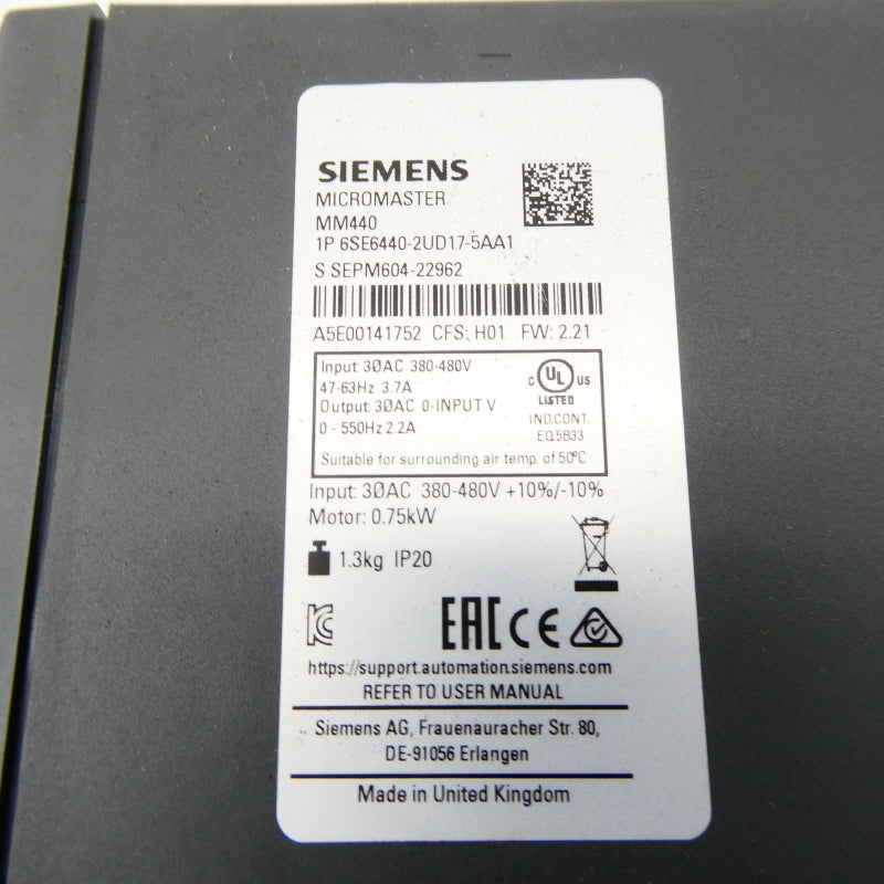 SIEMENS 6SE6440-2UD17-5AA1 380-480V 2.2A NSNP