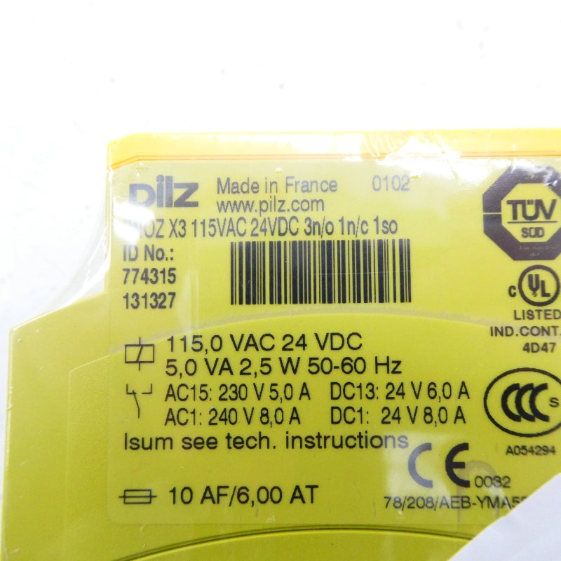 PILZ PNOZX3115VAC24VDC3N/O1N/C1SO 774315 115VAC NSMP