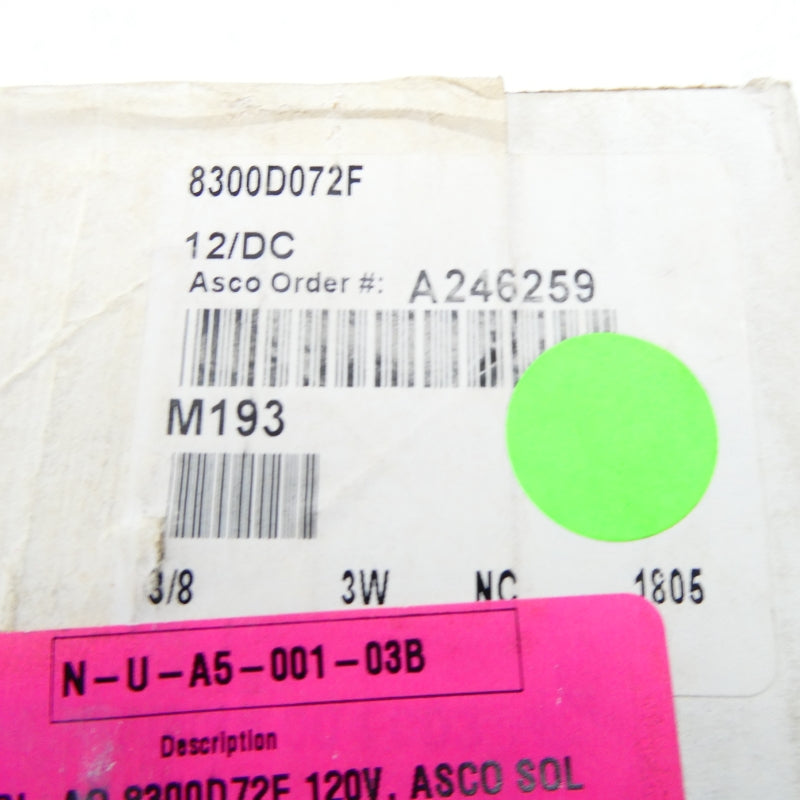 ASCO 8300D072F 12VDC 3/8" NSFS
