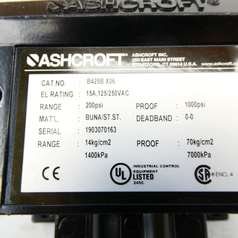 ASHCROFT B429BX06 125/250VAC 15A 200PSI NSMP