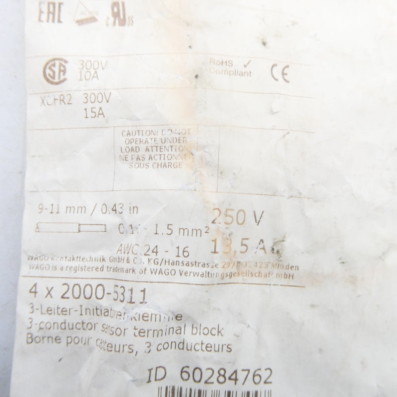 WAGO 2000-5311 250V 13.5A (PKG OF 4) NSMP