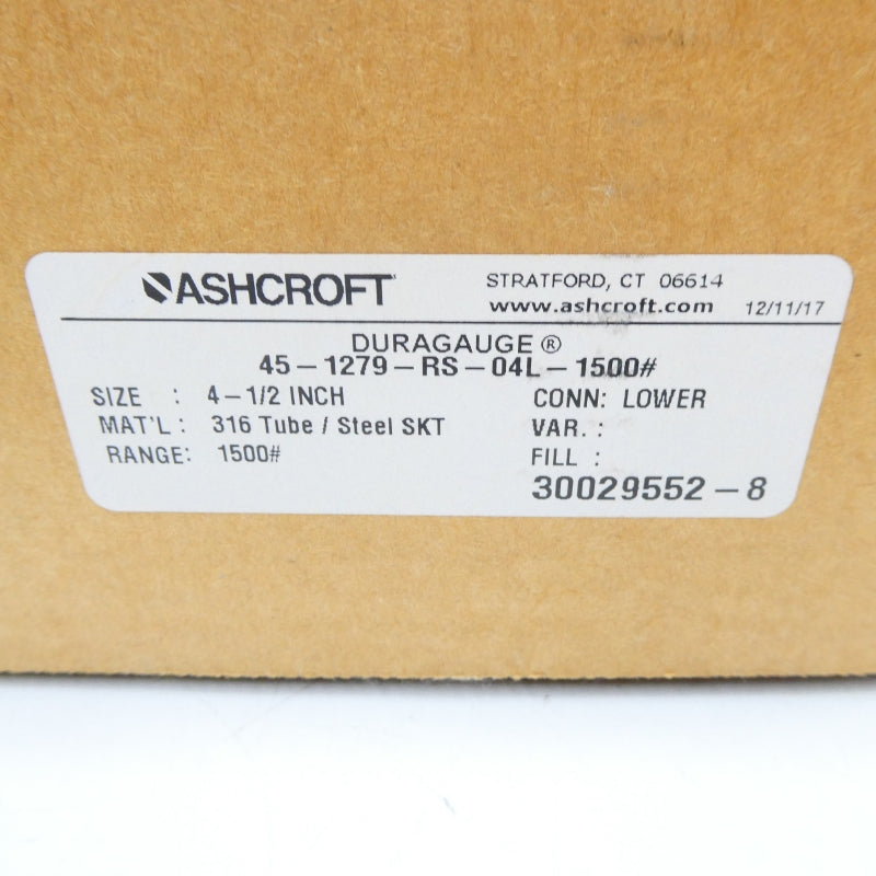 ASHCROFT 45-1279-RS-04L-1500# 1500PSI 4-1/2" NSMP