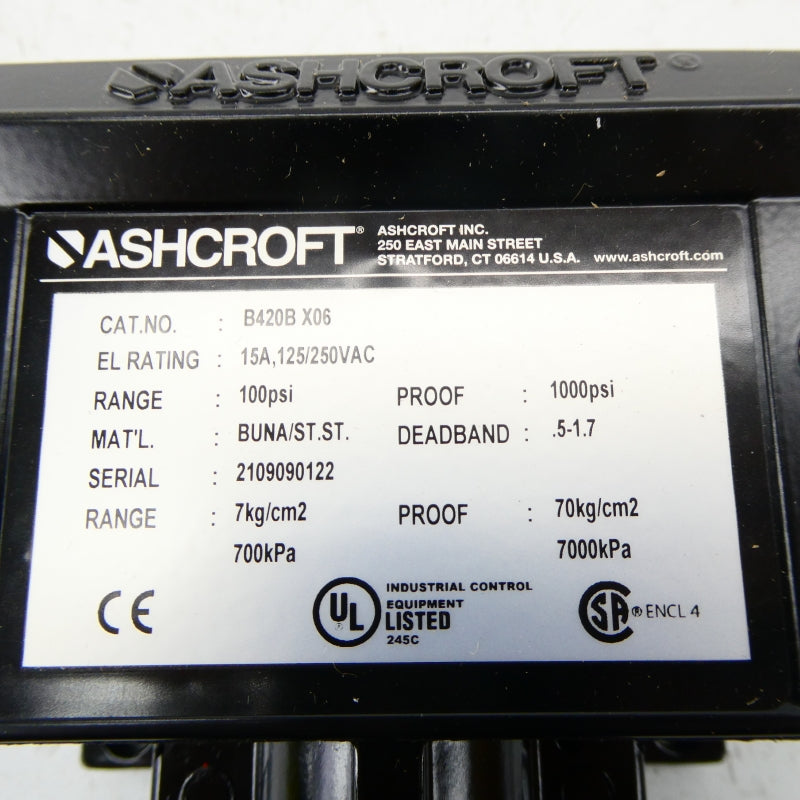 ASHCROFT B420BX06 125/250VAC 15A 100PSI NSMP