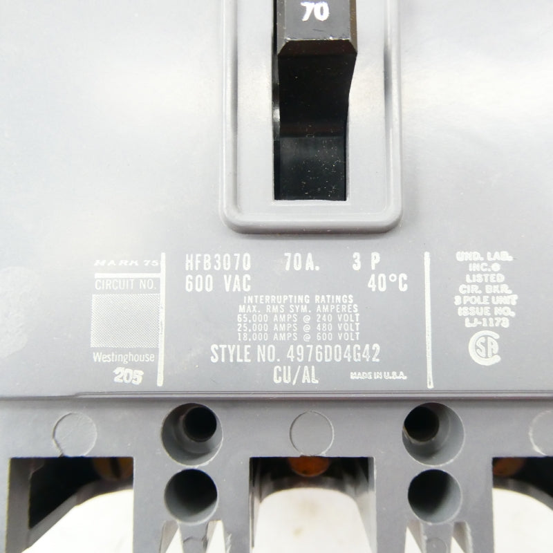 WESTINGHOUSE HFB3070 600VAC 70A NSMP