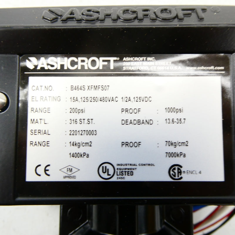 ASHCROFT B464SXFMFS07 480VAC 15A 200PSI NSMP