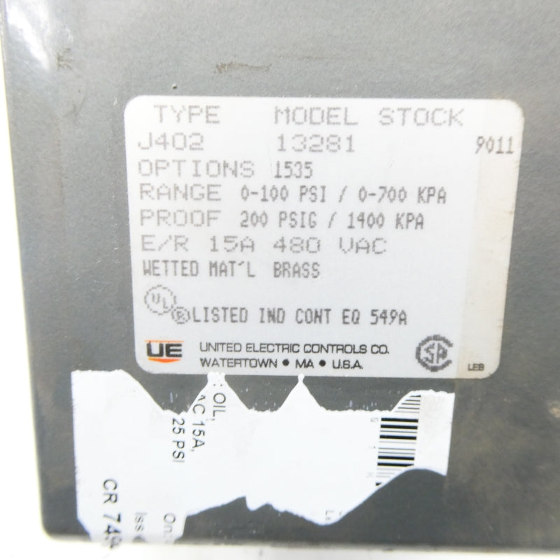 UNITED ELECTRIC J40213281 480VAC 15A 0-100PSI NSNP
