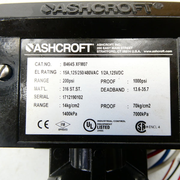 ASHCROFT B464SXFM07 480VAC 15A 200PSI NSNP