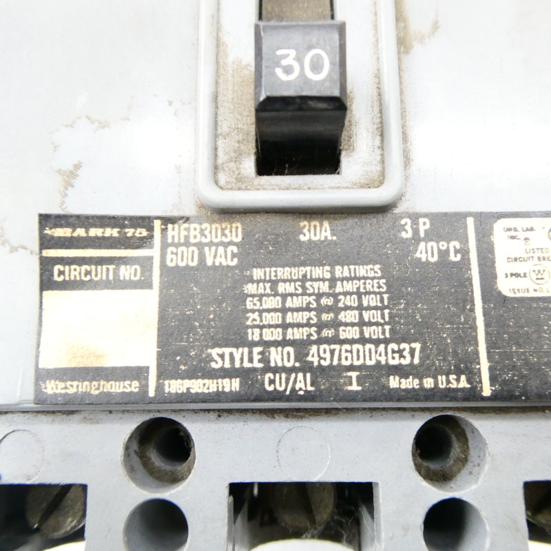 WESTINGHOUSE HFB3030 600VAC 30A NSNP