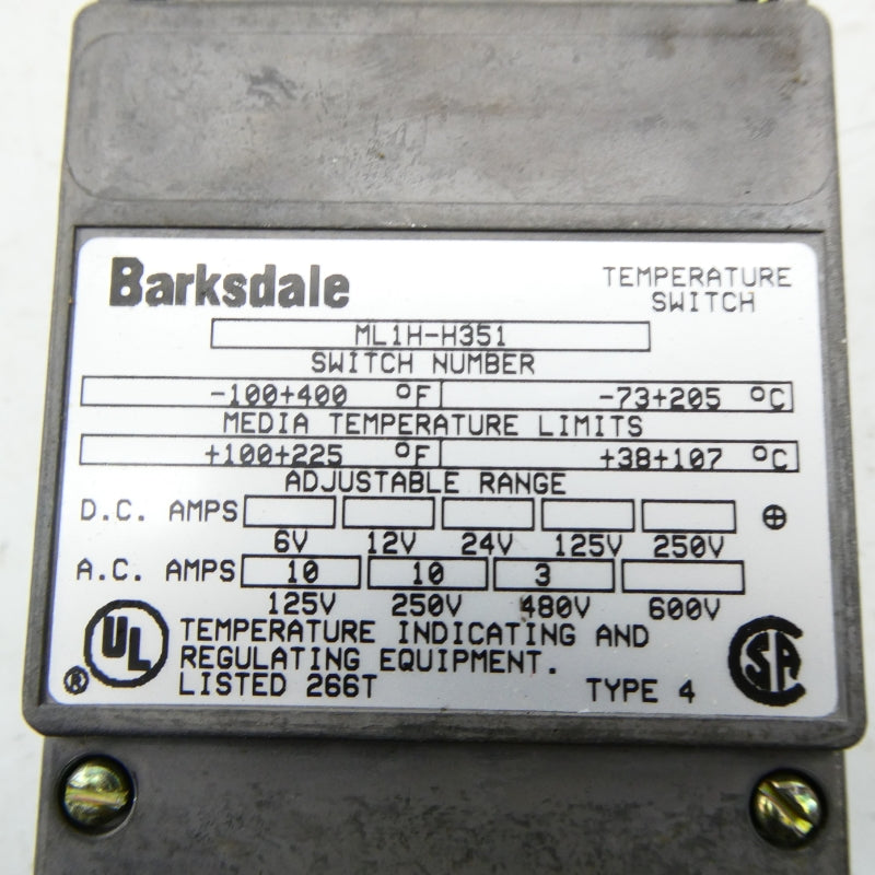 BARKSDALE ML1H-H351 480VAC 3A 100/225'F NSNP