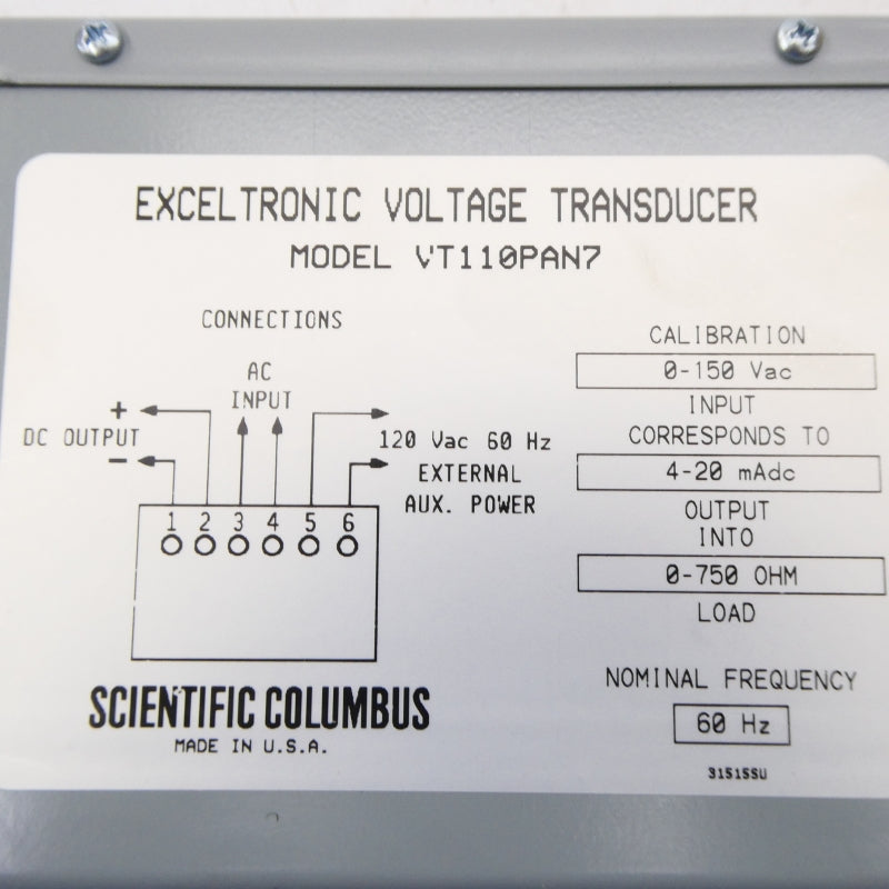 SCIENTIFIC COLUMBUS VT110PAN7 120VAC NSNP