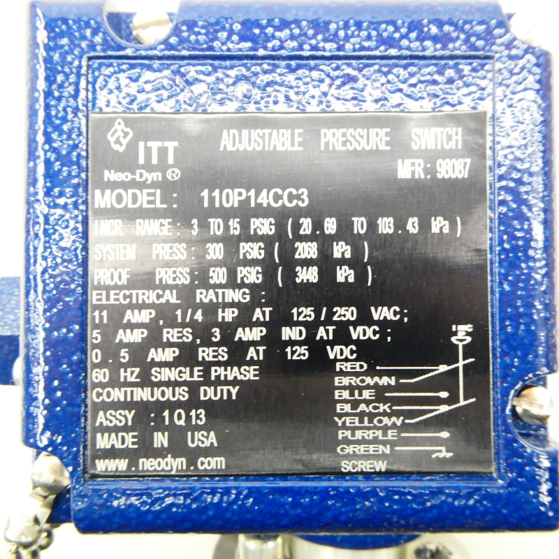 ITT 110P14CC3 125/250VAC 11A 3-15PSI NSMP